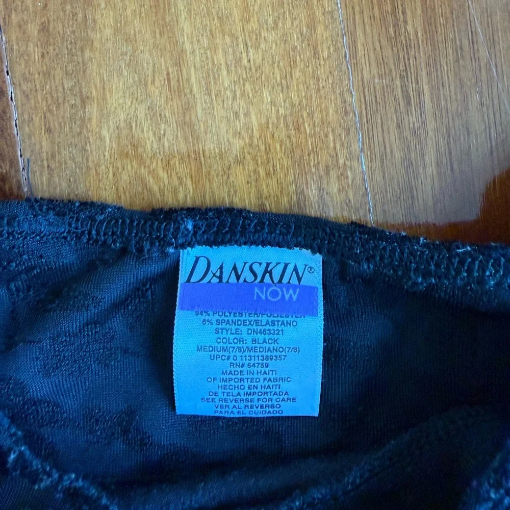 DANSKIN Now leotard Black Velvet / Lace Girls One Piece Dance Gymnastics M 7/8